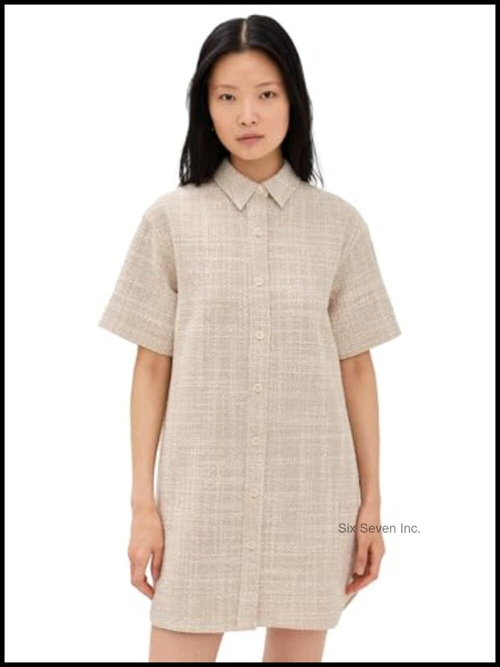 Theory Women's Easy Mini Shirt Dress Lightweight Stretch Tweed